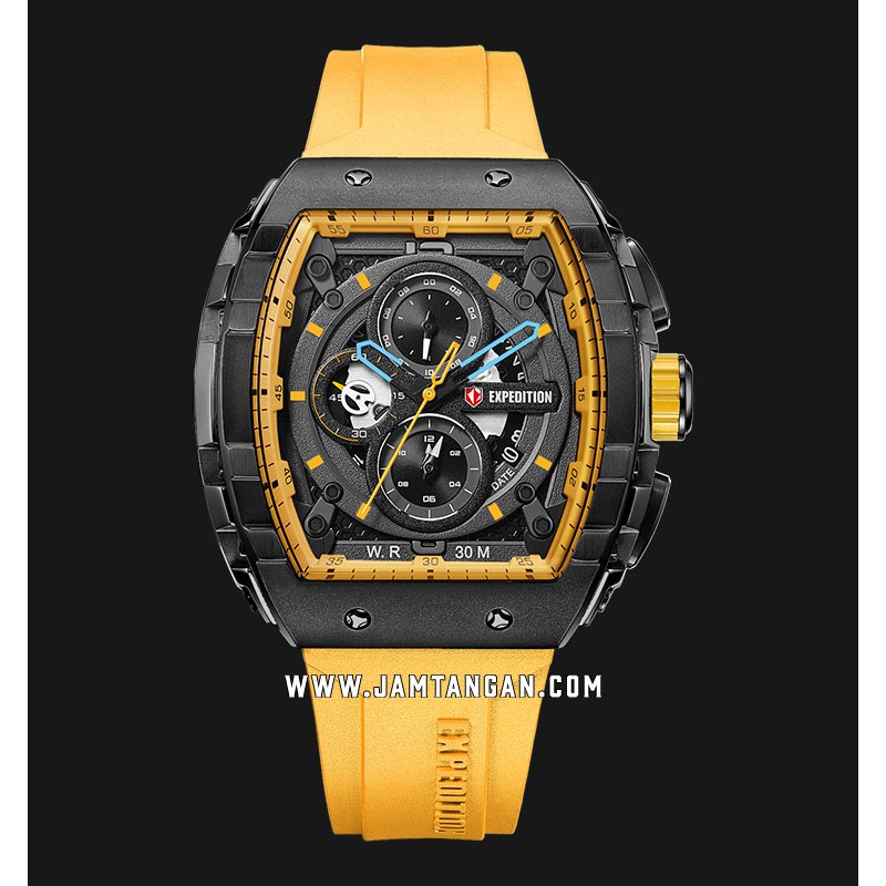 Expedition E 6782 MC REPYLBA Chronograph Men Black Dial Yellow Rubber Strap