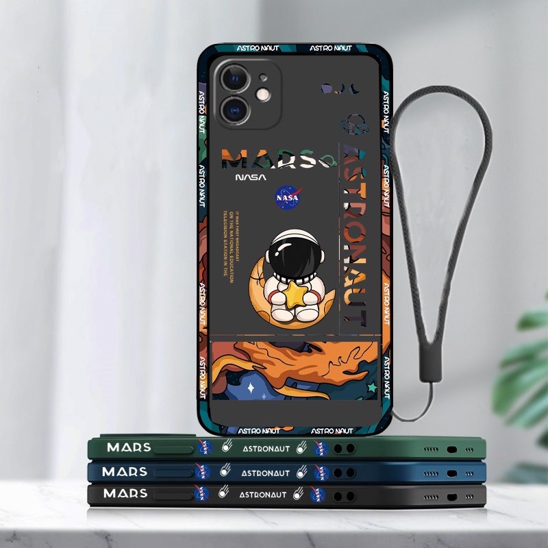 Mars Soft Case TPU Motif Astronot + Lanyard Untuk VIVO Y22 Y16 Y35 Y15S Y15A Y21T Y12A Y12S Y21S Y33S Y11 Y12 Y15 Y17 Y19 Y20i Y20i Y50S Y1 NEO Y30 Y19 Y23S Y91C