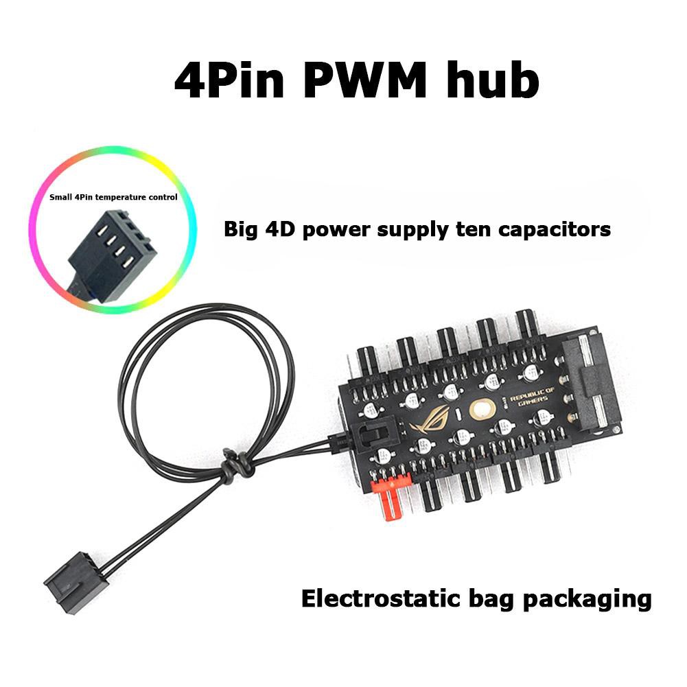 MOJITO 1 to 10 4 Pin PWM Cooler Fan HUB Splitter Extension PC Speed Control Board L&amp;6