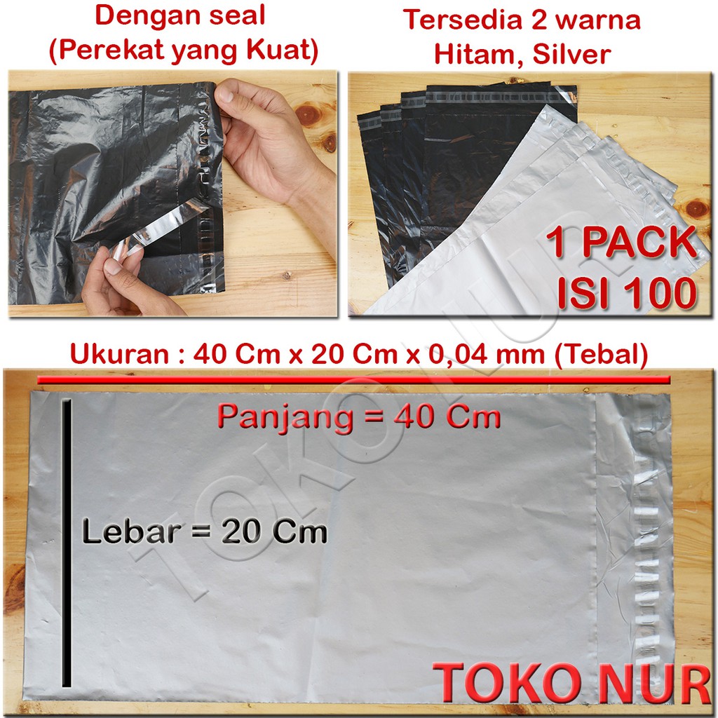 Kantong Plastik packing olshop ukuran 20cm  x 40cm dengan perekat seal