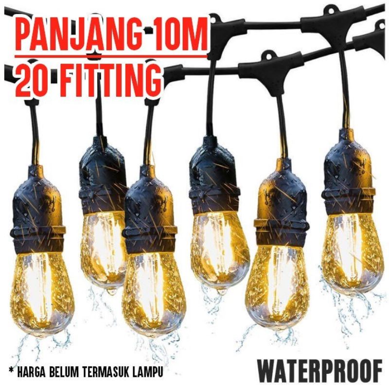 lampu cafe restoran gantung 10m 5m dekorasi outdoor fitting rangkaian bohlam elegan klasik Bisa COD