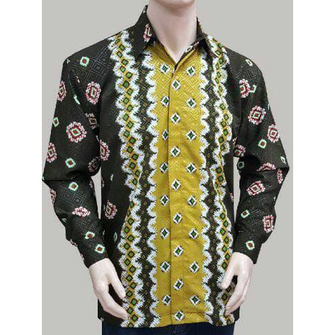 Terlaku Kemeja Batik . Hem Batik Lengan Panjang Motif Jumputan. Batik Solo - Biru, L