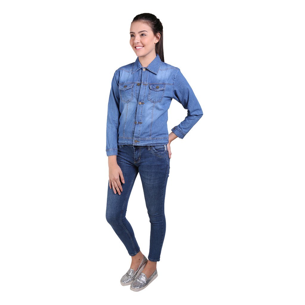 Jaket Jeans Washed Tangan panjang Wanita - XSHOP Sweety