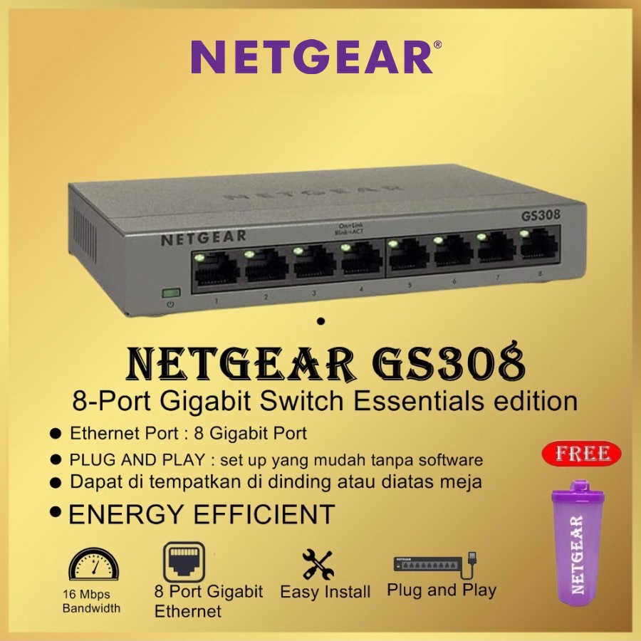 NETGEAR GS308 8 Port Gigabit Ethernet Switch Hub