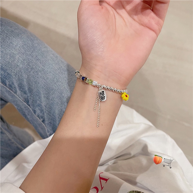 Gelang Tangan Alloy Aksen Manik-Manik Bunga Warna-Warni Untuk Wanita