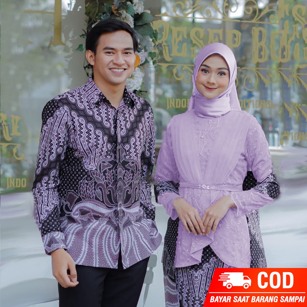 AZKANA BATIK - Kebaya Couple Brokat Modern Azmi Kebaya Wisuda dan Kondangan Kebaya Couple Batik Prima Lengan Panjang Set Wanita Modern