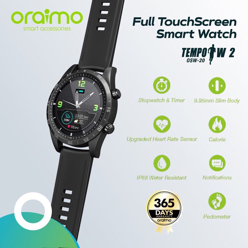 Oraimo OSW-20 Smart Watch Jam Tangan Pintar Full Touch Screen Ultra Slim - Garansi Resmi 1 Tahun