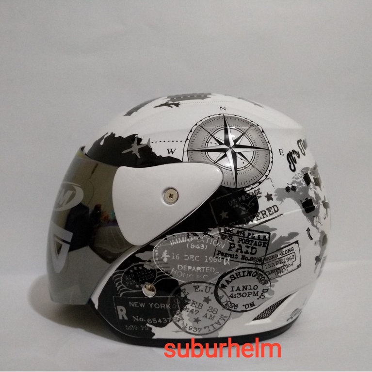 HELM  GM  EVOLUTION  TRAVEL  WHITE  PUTIH   HALF FACE  SINGLE VISOR  RAINBOW  ORI