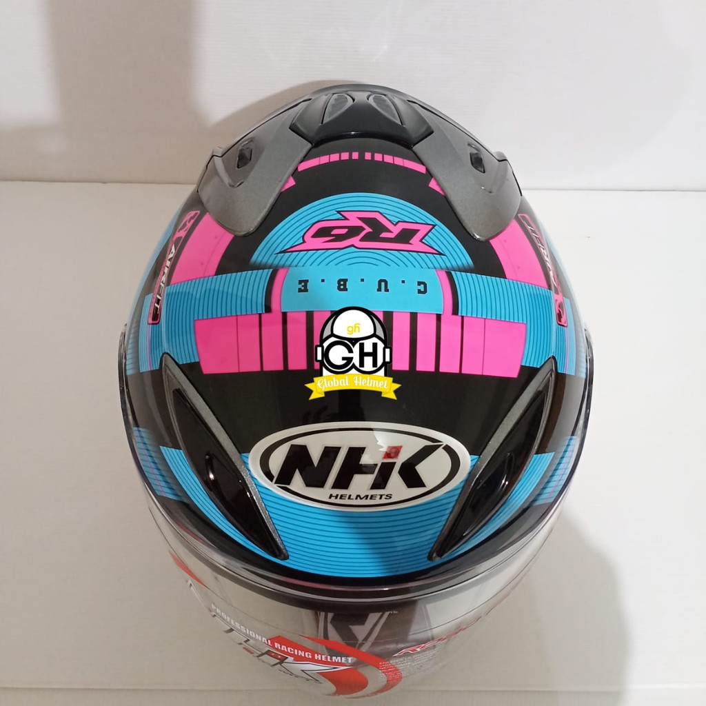 HELM NHK R6 CUBE BLACK LIGHT BLUE PINK NHK R-6 MOTIF CUBE BLACK LIGHT BLUE PINK