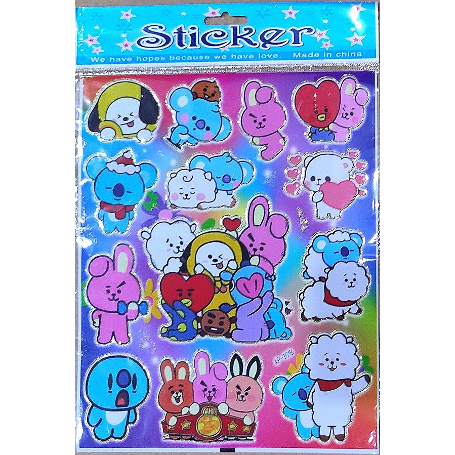 Sticker BTS ARMY Stiker BT21 Bangtan Kpop Karakter isi 1 Lembar