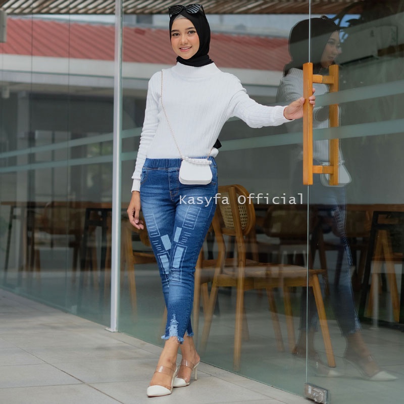 LEXY CELANA JEANS SOBEK 7/9 LASER KOTAK // LESLAR JEANS LEGGING FULL KARET