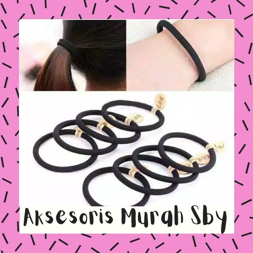 10 PCS IKAT RAMBUT GELANG KARET TEBAL SIMPLE HITAM POLOS, BELI 50PCS FREE POUCH