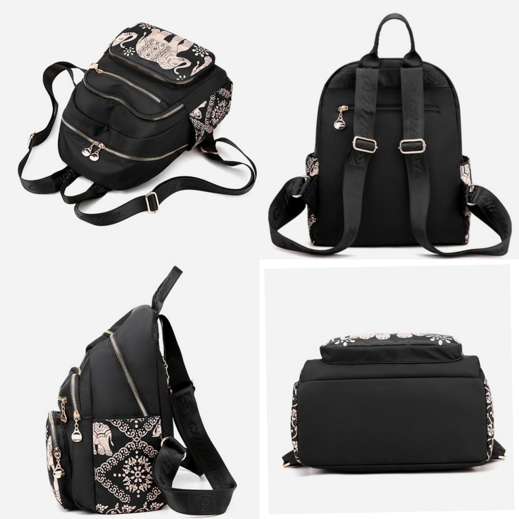 TAS RANSEL WANITA 4 RESLETING ANTI AIR CHIBAO MOTIF GAJAH HITAM IMPORT BACKPACK FASHION KOREA REGENCY TA461B5 REMAJA KEKINIAN PREMIUM BATAM GENDONG PUNGGUNG MURAH