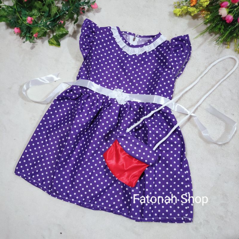 Dress anak 1 2 tahun tas lucu polkadot baju anak cewek fanta LUCU ( dress TAS POLKANA )