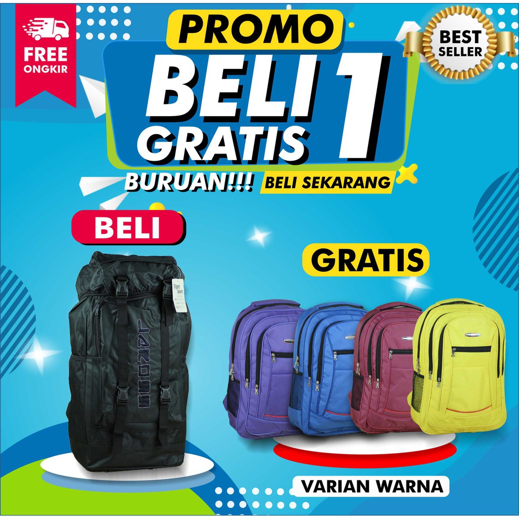 Beli 1 Gratis 1 -  Tas Punggung Muncak Travelling Pria Outdoor Free Ransel Polo Sekolah Anak SD SMP