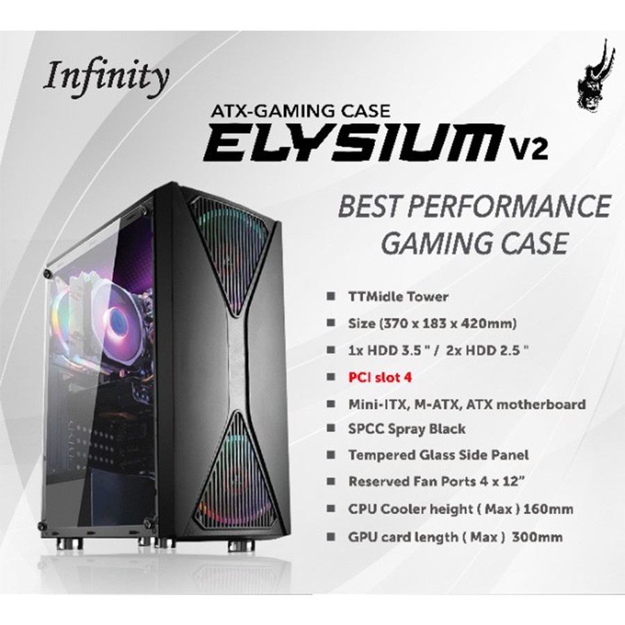 PC GAMING CASE INFINITY ELYSIUM V2 + 2 FAN ARGB CASING TEMPERED