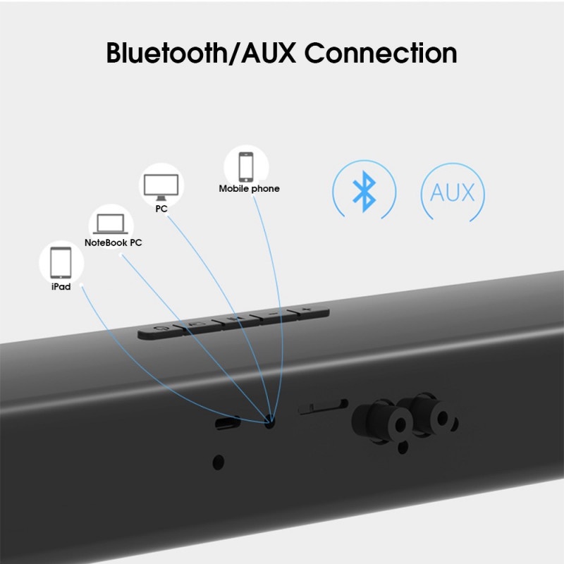 Soundbar Bluetooth Speaker Recharge Home Theater Bass 20W AUX Remote