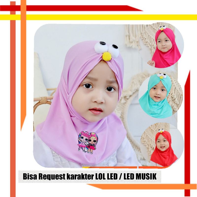 JILBAB ANAK BAYI 0-2 TAHUN LOL LED MUSIK ELMO / HIJAB ANAK BAYI KARAKTER LUCU ELMO