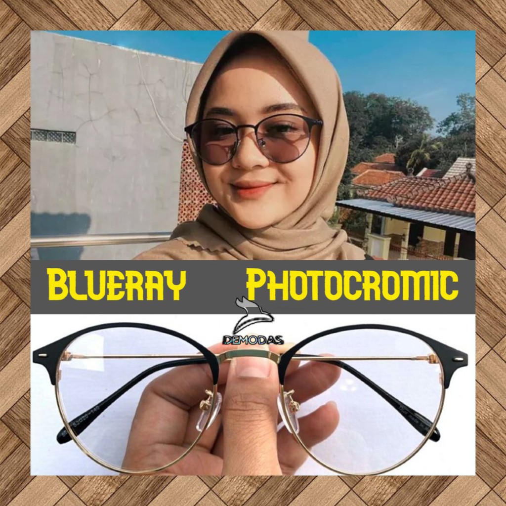 Paket Kacamata Bulat Lensa Photocromic Blueray Bluecromic Anti Radiasi