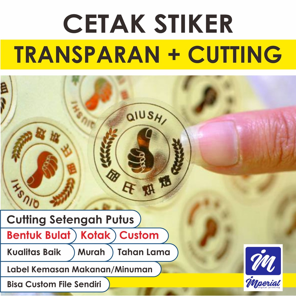 

Cetak Stiker Transparan Plus Cutting A3+ Custom Label Packaging Kemasan Makanan Minuman / Label