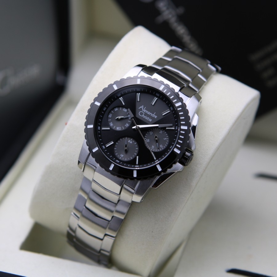 JAM TANGAN WANITA ALEXANDRE CHRISTIE 6455 AC6455 BF SILVER BLACK ORIGINAL