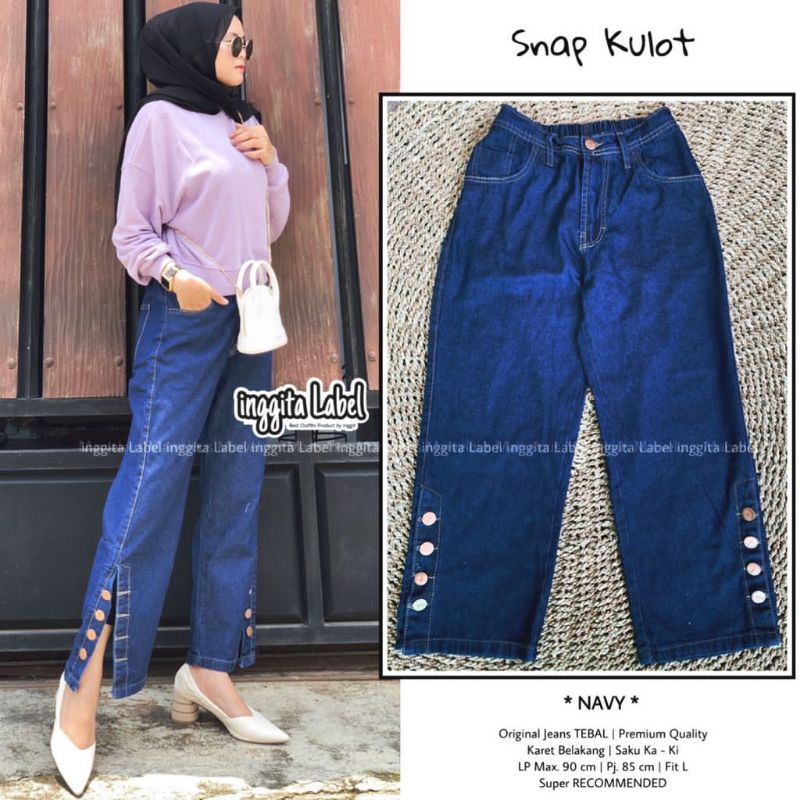 Snap Snow Celana Kulot Hitam Polos Levis Jeans Aksen Button Kancing Lp 92 Fit L Pg Karet By Inggita
