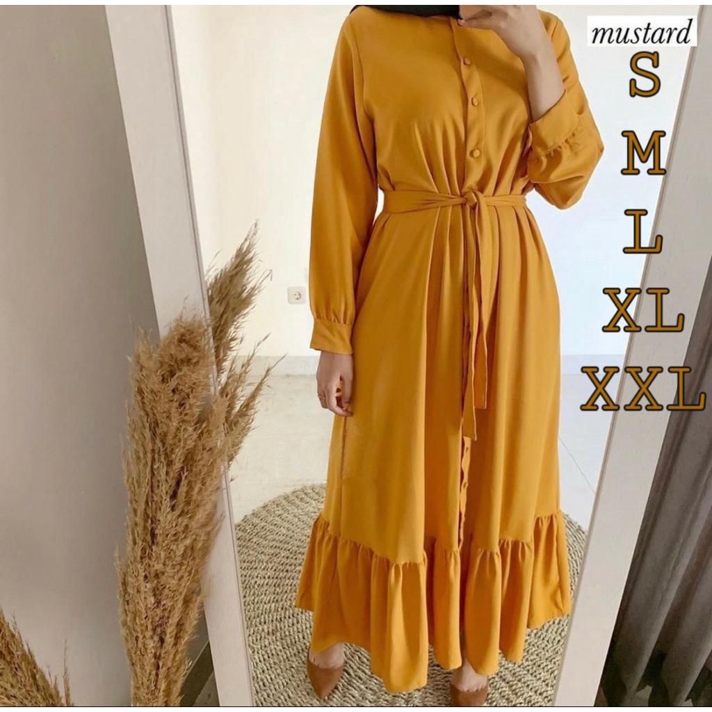 (COD) Bella Gamis Moscrepe 8 Warna / Dress Muslimah / Gamis-Mustard
