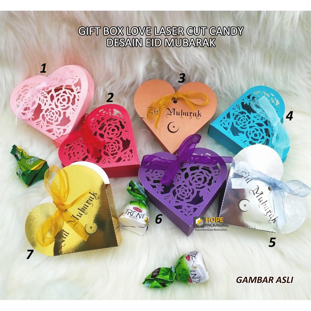 [ 5 PCS ] Gift Box Love Laser Cut Candy dus Gratis pita Ukuran 9x6cm