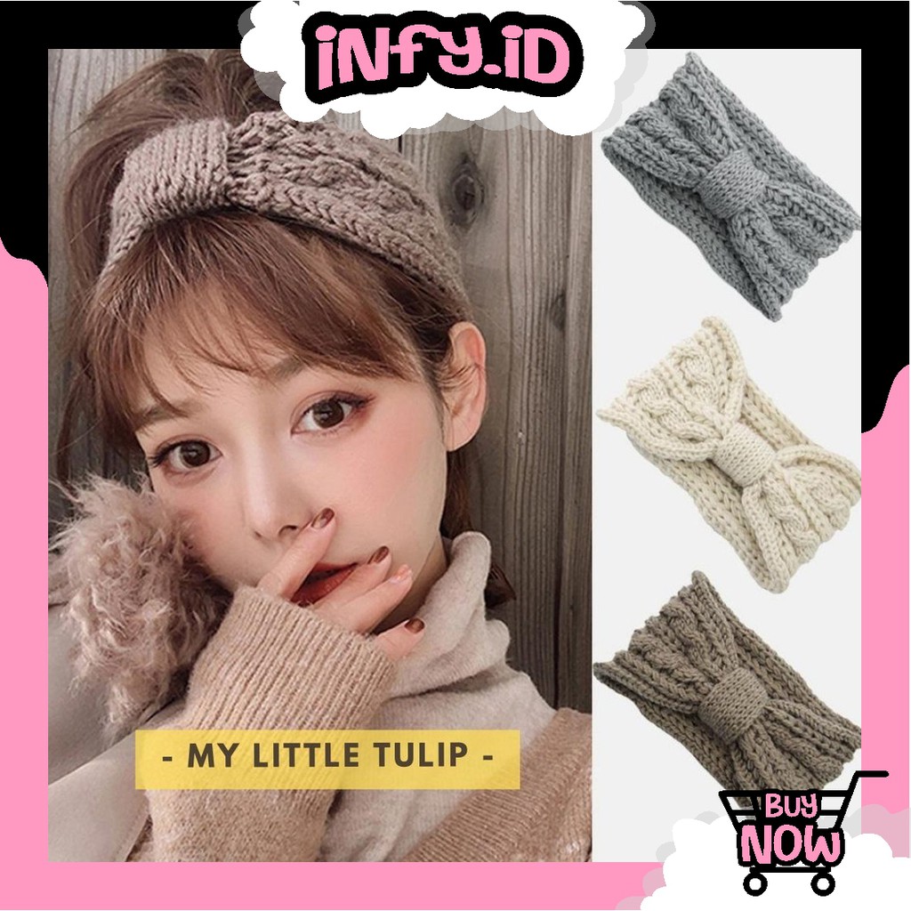 INFY - Bando Headband Rajut Wool Pita Head Band Cantik Korea Bandoana Sulam Wol Lebar Cewek R212