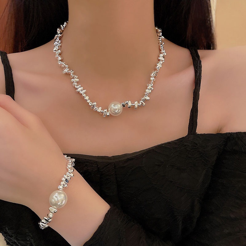 Gelang Kalung Mutiara Tidak Teratur Warna silver Untuk Wanita