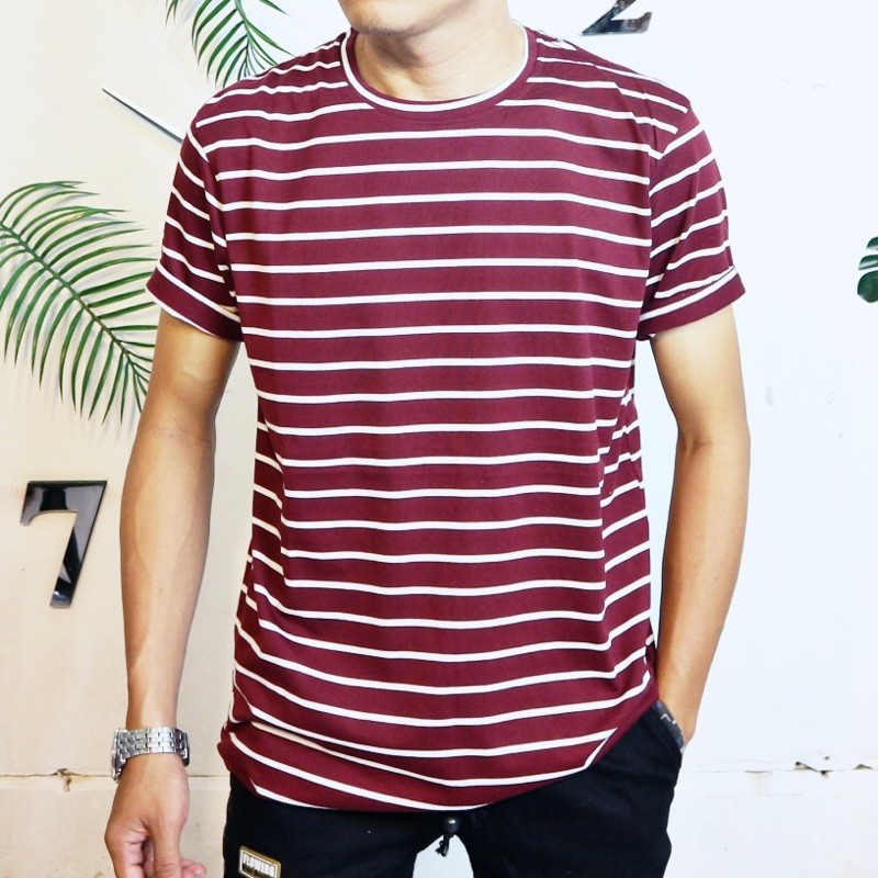 BIG SIZE XL baju kaos distro salur pria stripe belang printing black grey kombinasi