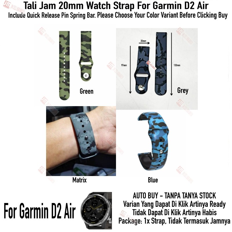 RMY Tali Jam 20mm Watch Strap Garmin D2 Air - Camo Army Rubber Silikon