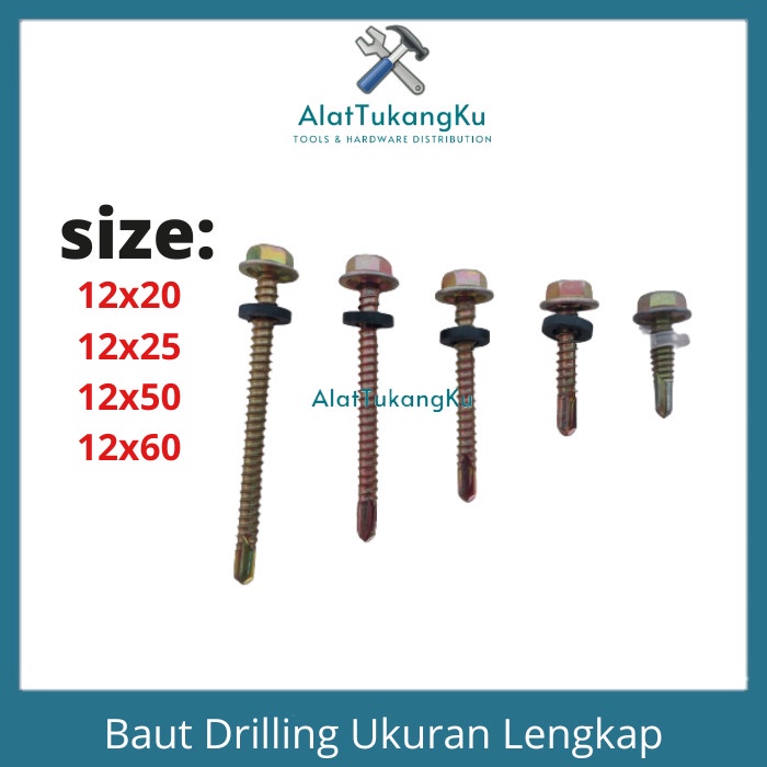 Baut Spandek Baur Drilling Baja Ringan Kanal C hollo / Baut Self Drilling Screw / Baut Sekrup Roofin