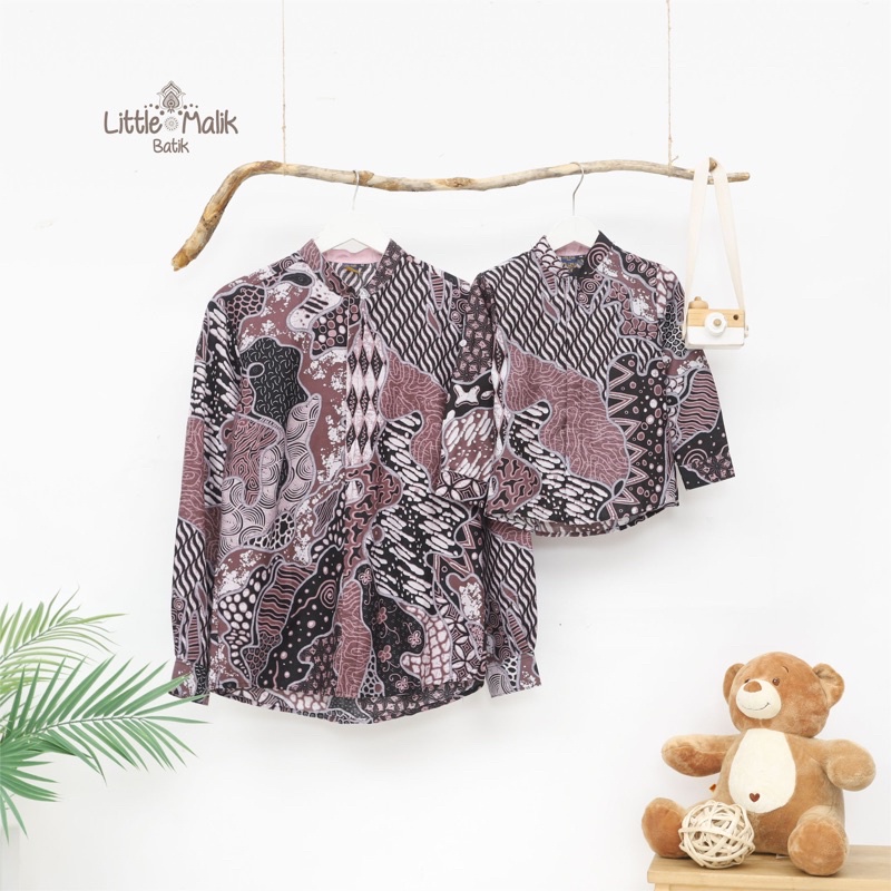 READY STOCK Kemeja Batik Anak / Ayah Lengan Panjang By Little Malik Batik, Warna Ungu