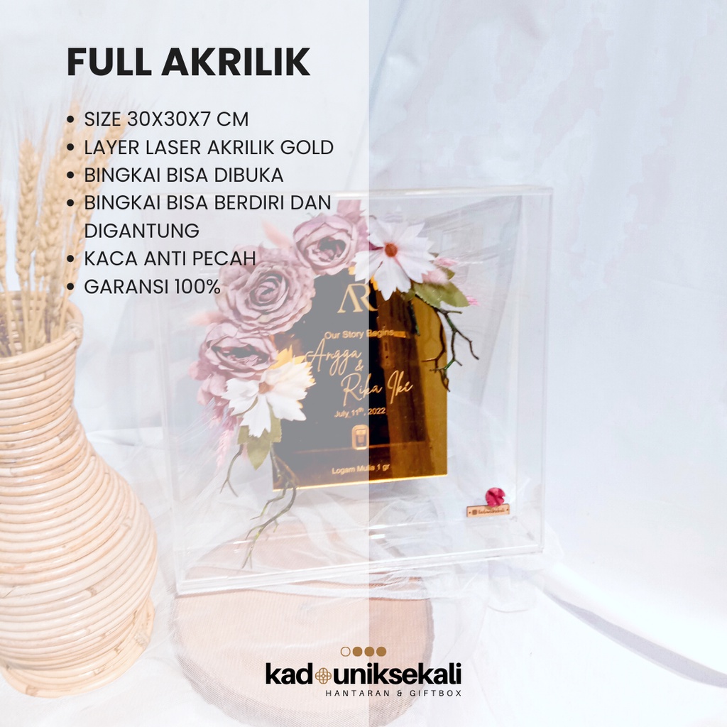 Mahar Bingkai Pernikahan Acrylic Dome 30x30cm Full Transparant 3D - Kadouniksekali