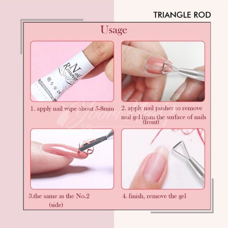 Triangle rod nail art stainless steel segitiga pusher soak off gel polish remover stick pen