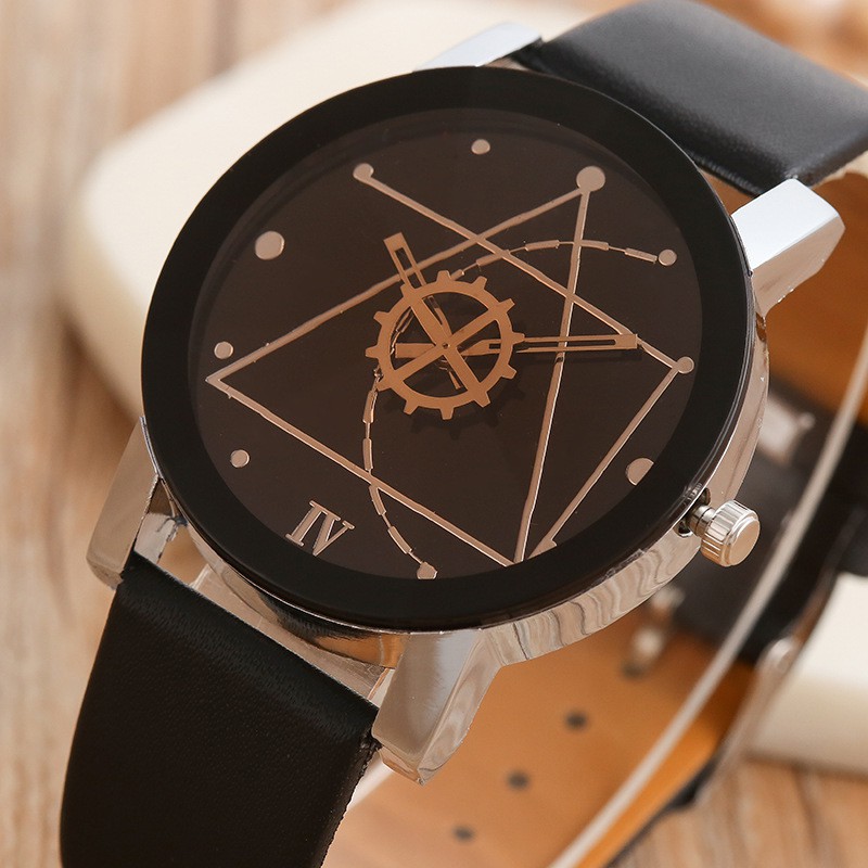 Jam Tangan Kulit Triangle Fashion Casual Minimalis Couple Jam Tangan Pria Wanita