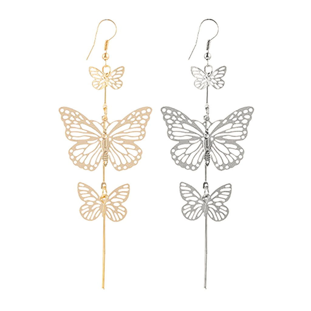 Hu Hu Hu Hu Hu Alat Bantu Pasang Kacamata♡ 1 Pasang Anting Rumbai Panjang Desain Butterfly Bahan Alloy Untuk Anniversary