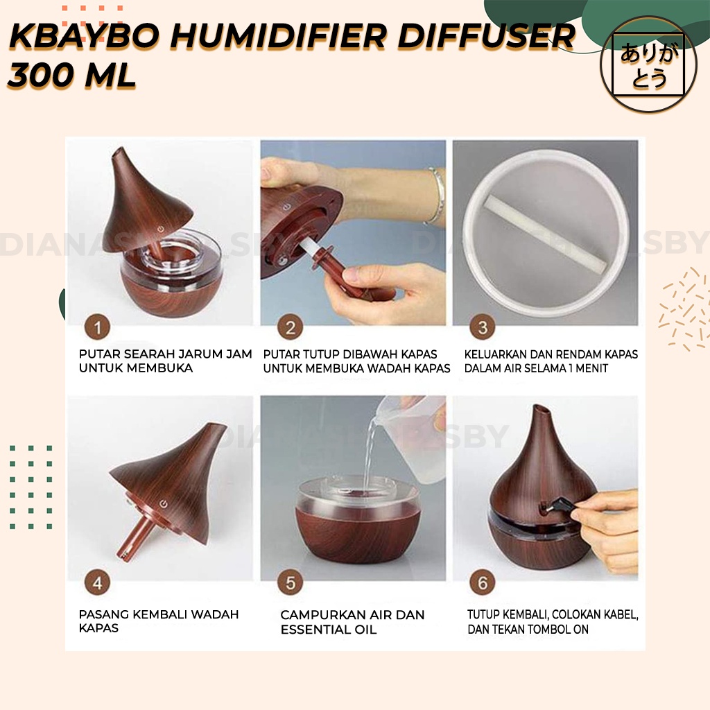 KBAYBO Diffuser Difusser Humidifier Aromaterapi Difuser 300MlL Tanpa Remote