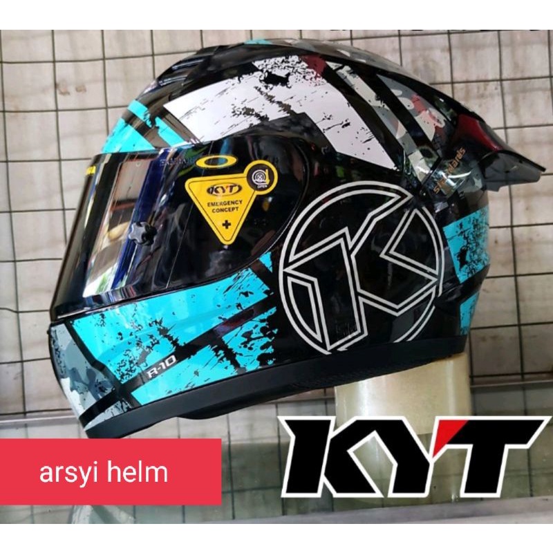 HELM KYT R10 SERI 3 BLAK/BLUE PAKET GANTENG