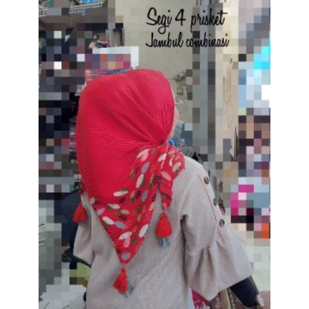 Hijab Segi empat Plisket Bandul Motif