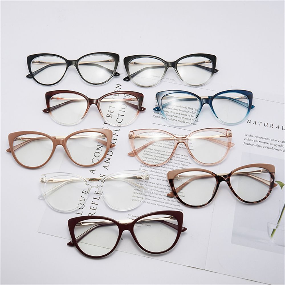 ROW Fashion Office Glasses Women/Men Readers Glasses Blue Light Blocking Glasses TR90 Fake Eyeglasses Spring Hinge Retro Cat Eye Computer Goggles