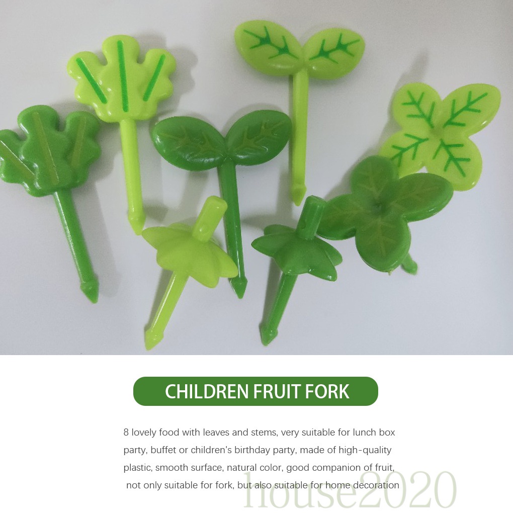 [house2020]8pcs Fruit Fork Children Toothpick Food Prod Leaves Plastic Decoration Lunch Box Accessory