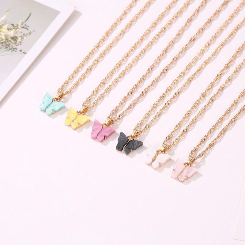 Korea Kalung Kupu-kupu Manis Warna Akrilik Kalung Fashion Liar necklace