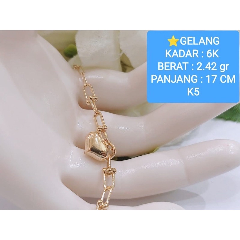 Gelang kadar 300/6karat rantai ringan fashion variasi love model terbaru