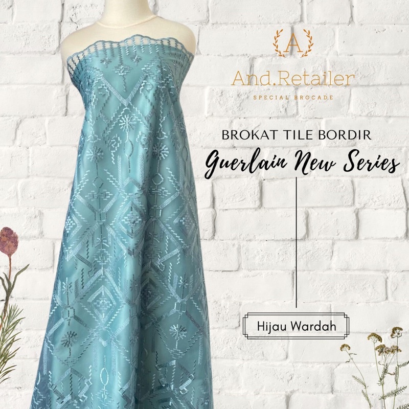 Brokat Bahan Kebaya Premium Motif Etnik Tile Bordir Guerlain Warna Hijau