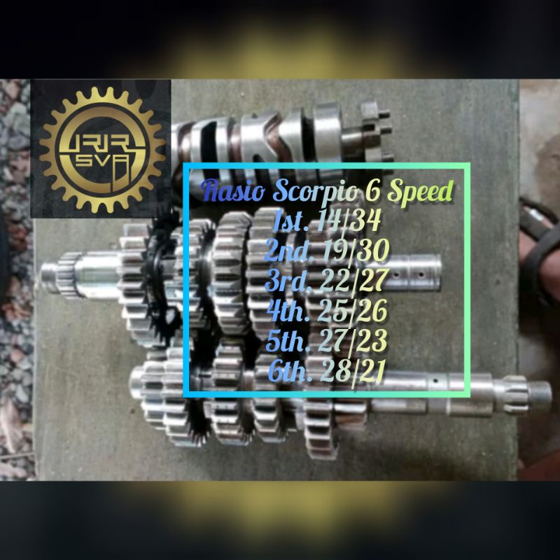 Rasio Racing Scorpio 6 Speed + Shiftdrum Racing fullset 1st.14/34; 2nd.19/30; 3rd.22/27; 4th.25/26; 