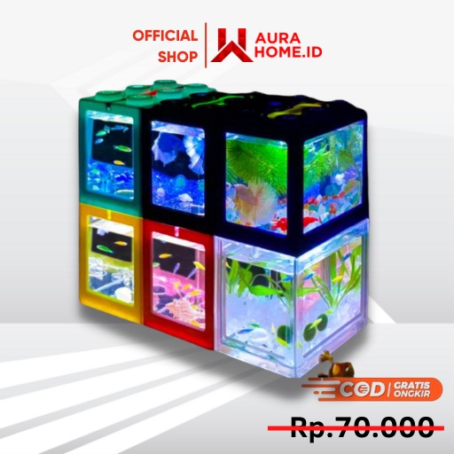 Aquarium Mini Lego Block 4 Windows 12x8x10cm White LED /  Aquarium Akuarium Aquascape Hias Hiasan Me