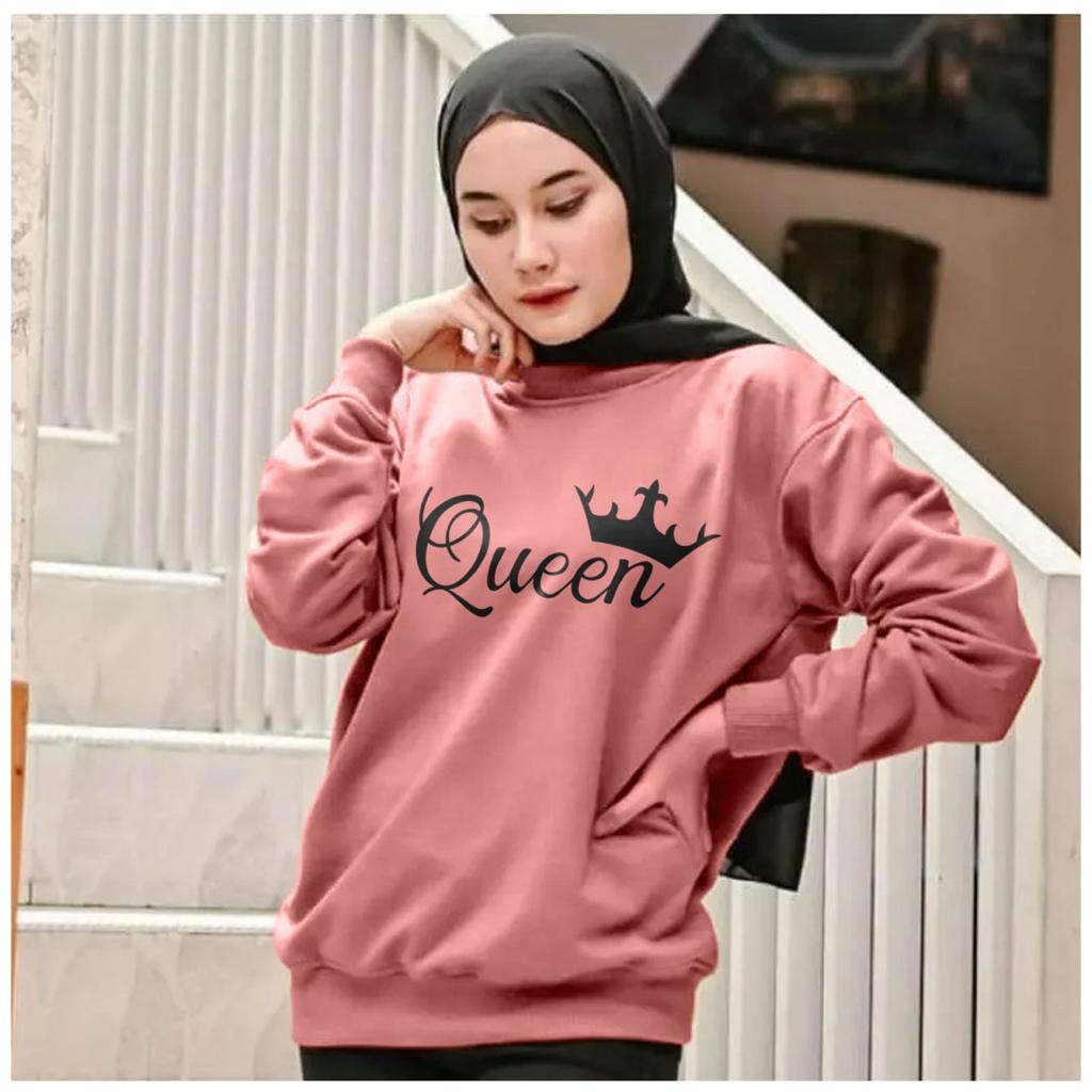 Kaos Lengan Panjang QUEEN / Kaos Sweatshirt / Atasan Wanita / Atasan Wanita Lengan Panjang