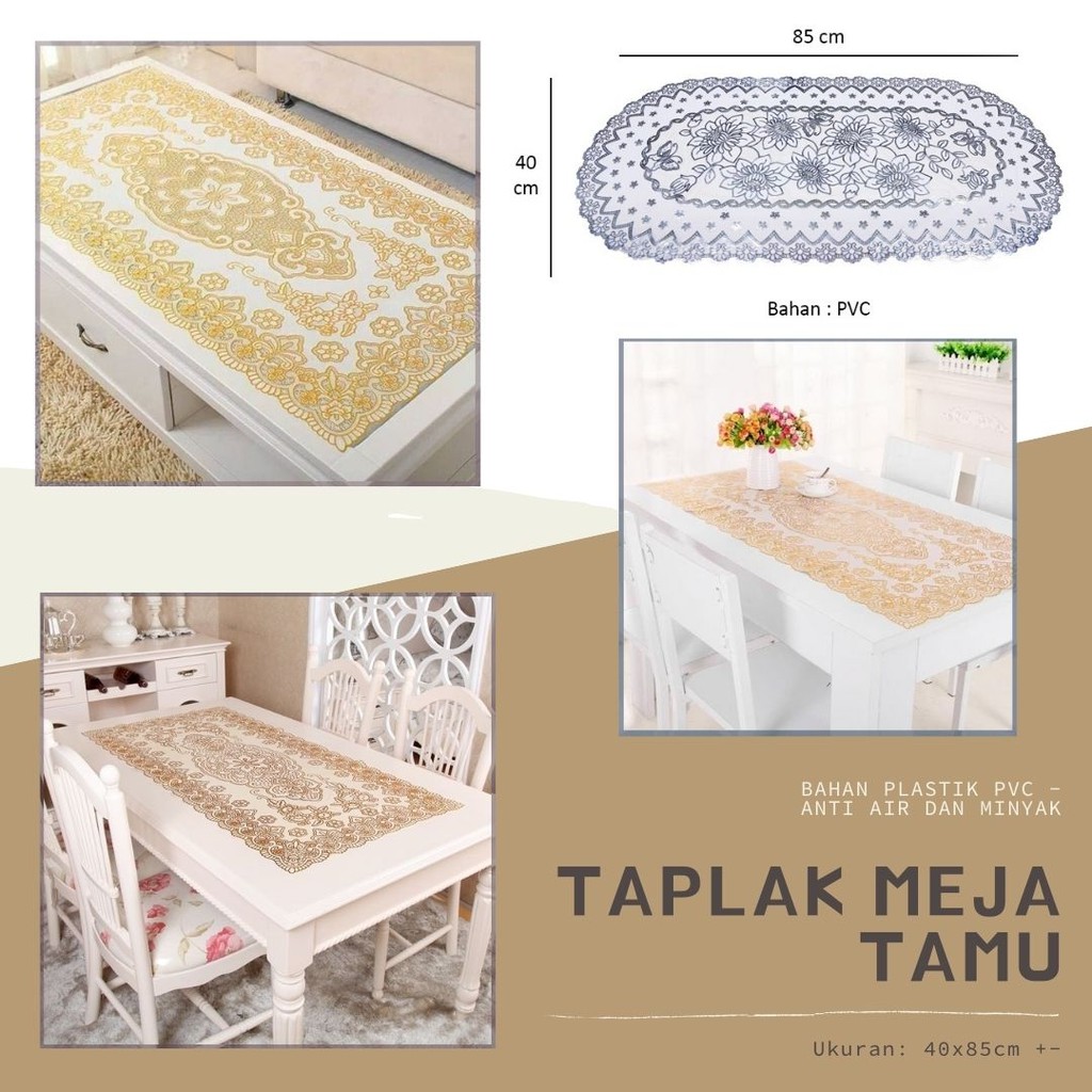 Taplak Meja Tamu PVC Import Plastik Gold Table Mat Murah 